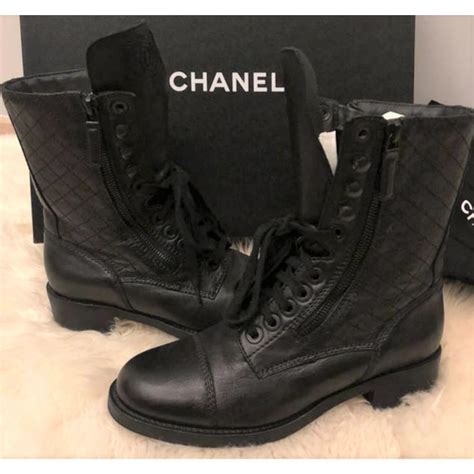 chanel black combat boots leather motorcycle|vintage Chanel combat boots.